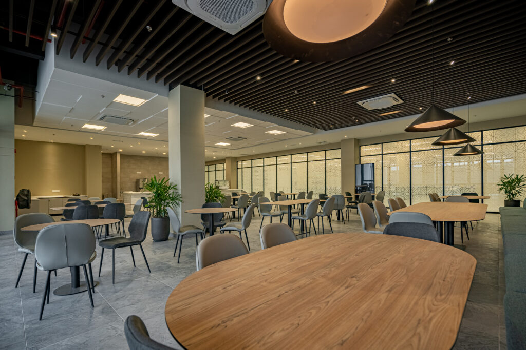 Warm office cafeteria interior design